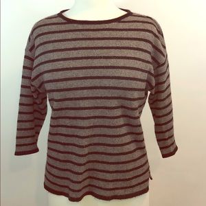 Eileen Fisher Black Grey Striped Sweater PS Small